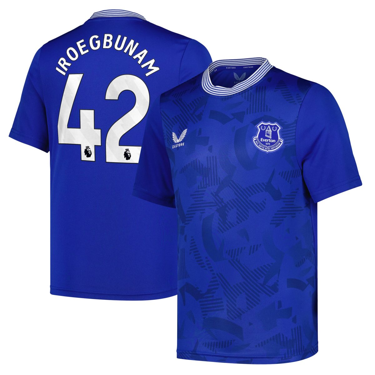 everton castore home replica shirt 2024-25 – kids with iroegbunam 42 printing Collection | Everton FC Jerseys & Footwear