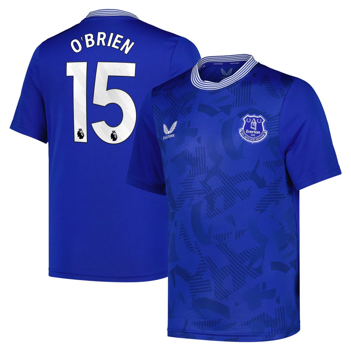 everton castore home replica shirt 2024-25 – kids with obrien 15 printing Collection | Everton FC Jerseys & Footwear