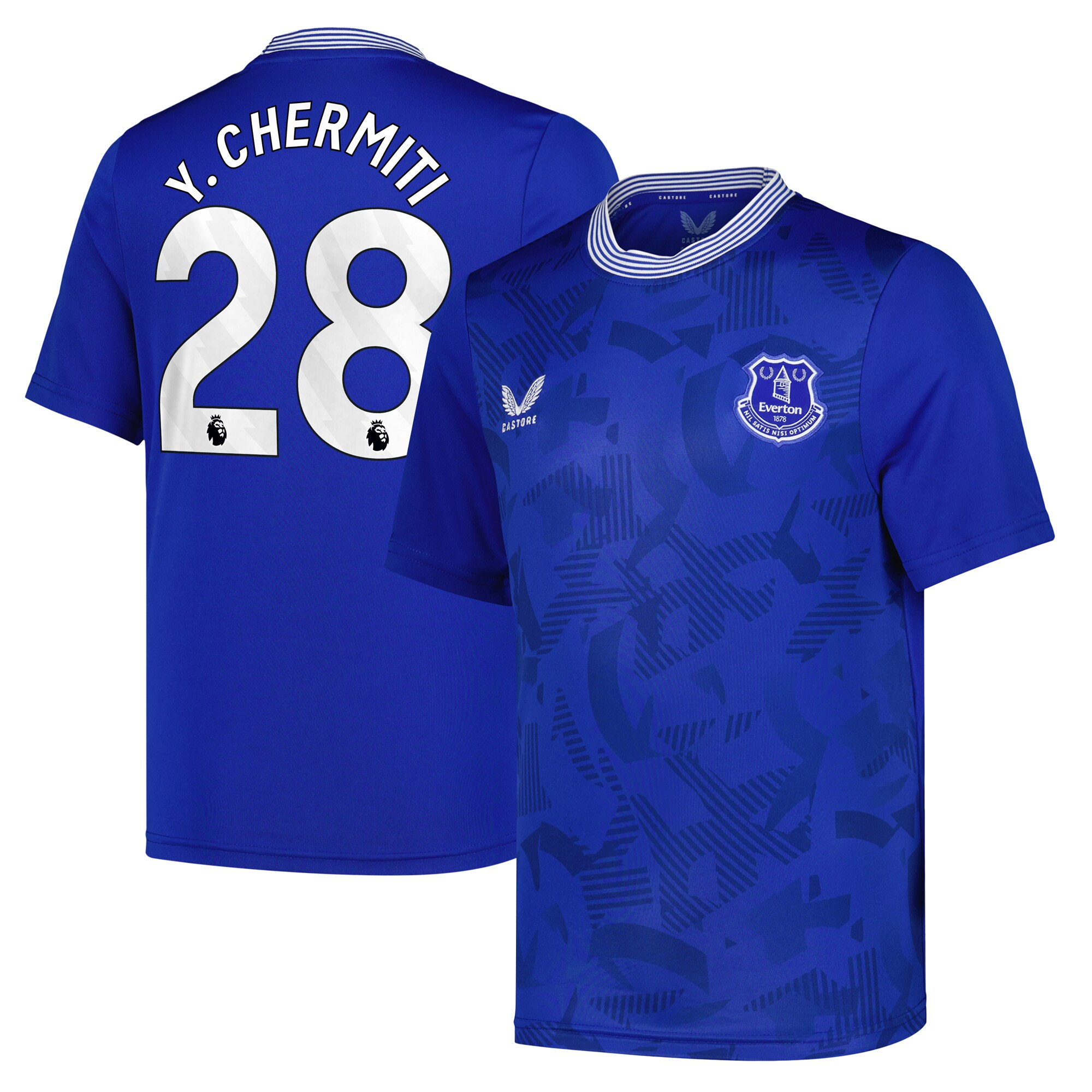 everton castore home replica shirt 2024-25 – kids with y. chermiti 28 printing Collection | Everton FC Jerseys & Footwear